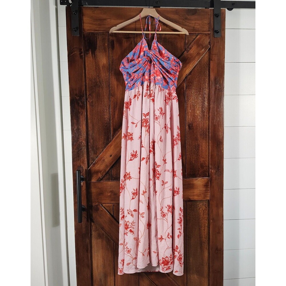 Badgley Mischka Womens Floral Halter Maxi Dress 8 Resort Vacation Boho NWT - Picture 2 of 13